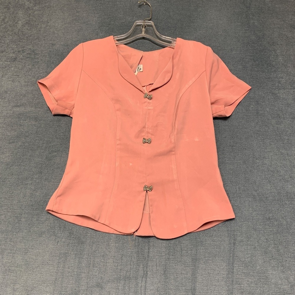 Vintage A.N.N.A. Blazer Top Womens Medium Salmon Rhinestone Business Office Wear